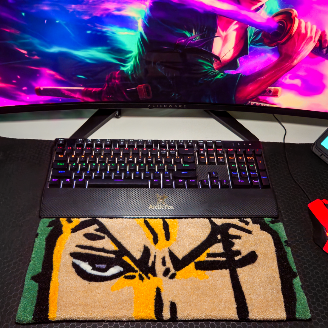 Anime Swordsman Gaming Wrist Rest Rug - Ergonomic Keyboard Support for Gamers